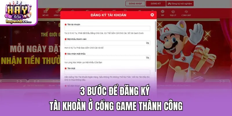 3 bước để đăng ký tài khoản ở cổng game thành công
